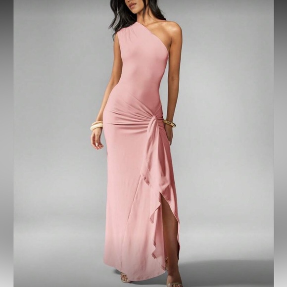 Elegant One-Shoulder Pink Dress - Picture 1 of 7